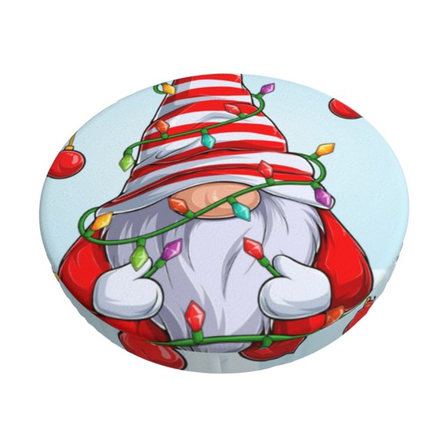 Disketp Funny Christmas Gnome Funda Redonda para Taburete, Funda de Cojín para Silla de Bar Suave y Elástica-14 inch
