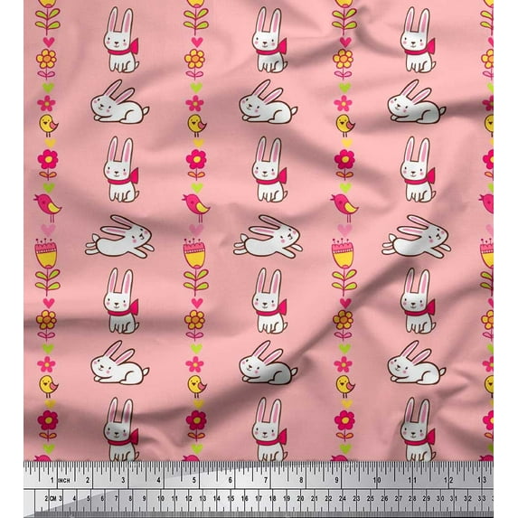 Soimoi Cotton Jersey Fabric Floral,Bird & Bunny Kids Print Fabric by The Yard 58 Inch Wide