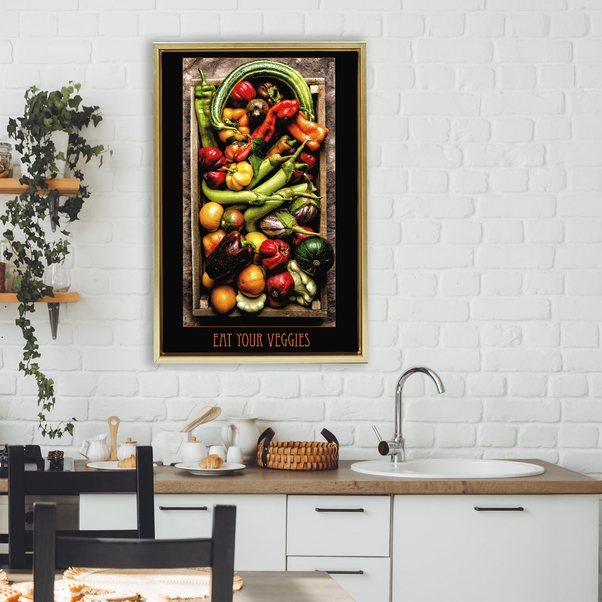 Stupell Industries Eat Your Veggies Vibrant Harvest Gold Framed Floater Canvas Wall Art, design by Carl Kravats