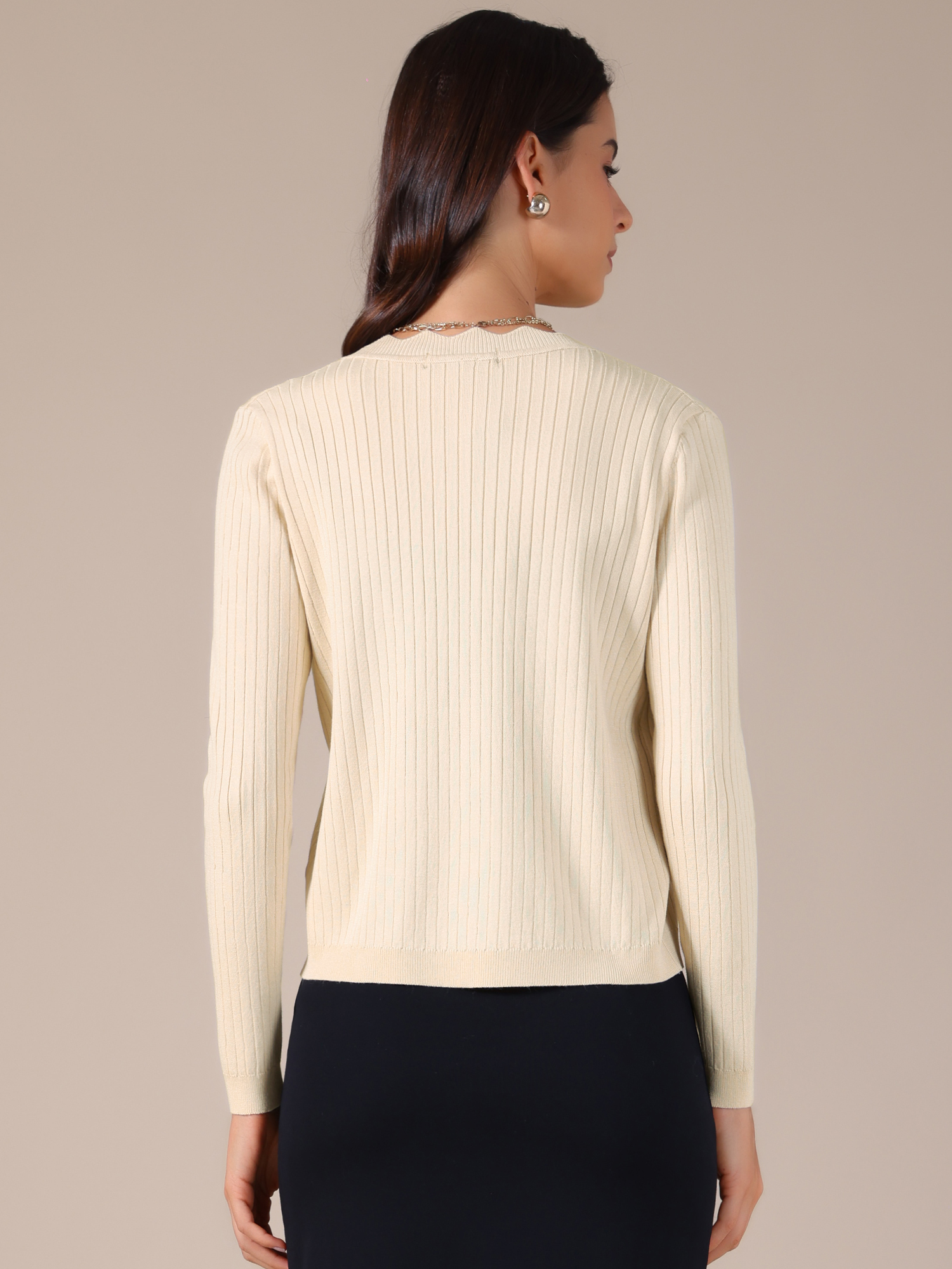 DARING DIVA Women's Open Front Long Sleeve Button Down Knit Cardigan XL Apricot