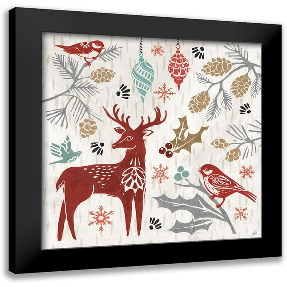 Brissonnet, Daphne 12x12 Black Modern Framed Museum Art Print Titled - Woodcut Christmas III Color