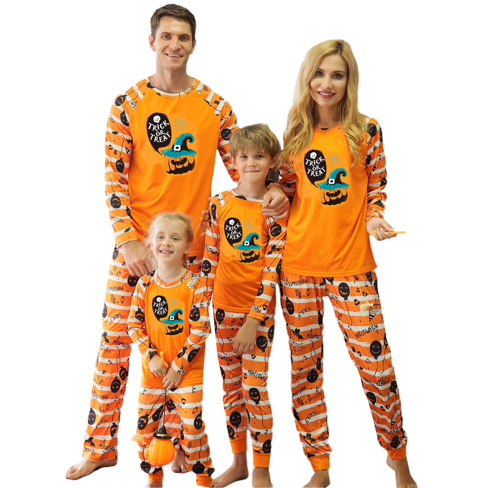Family Matching Halloween Funny Pajamas Women Men Kids Pumpkin Holiday Sleepwear Sets Long