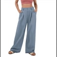thumbnail image 1 of Pantalones de Traje Anchos para Mujer, Holgados, de Cintura Alta Elástica, Informales, Largos, Color Azul Marino, Talla M, 1 of 7