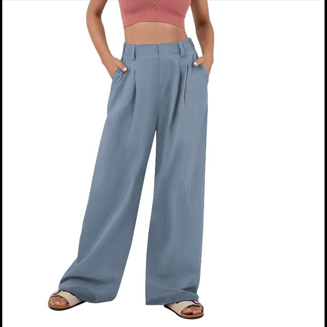 Pantalones de Traje Anchos para Mujer, Holgados, de Cintura Alta Elástica, Informales, Largos, Color Azul Marino, Talla M