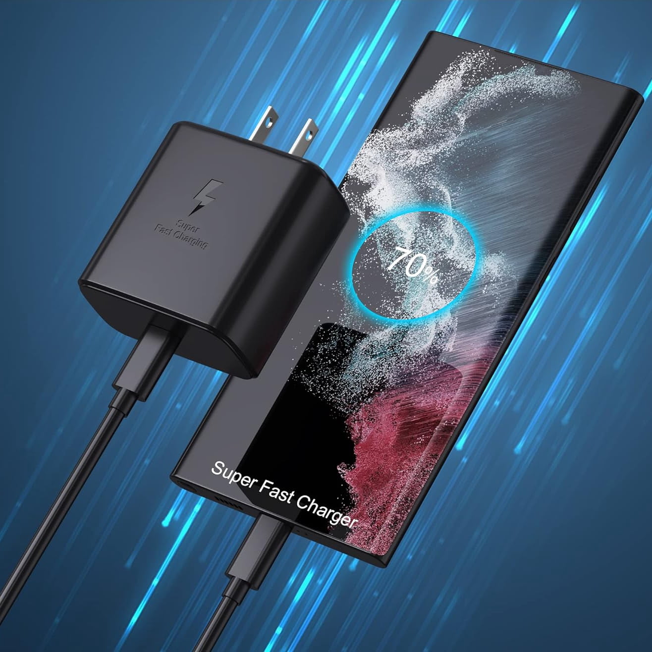 45W Super Fast Charger W/ 6FT Type C USB Cable Cord For Samsung, Black Type C Charging USB C Android Phone Charger for Samsung Galaxy S24 Ultra / Plus/ S23/S22/Note 10/20/S20/S21, Galaxy Tab S7/S8/S8