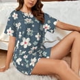 thumbnail image 4 of "Wukai Blue Flower Women's Pajama Set - Short-Sleeve Top and Shorts with Elastic Waistband and Pockets for Loungewear, Yoga, and Casual Wear-Small, 4 of 6
