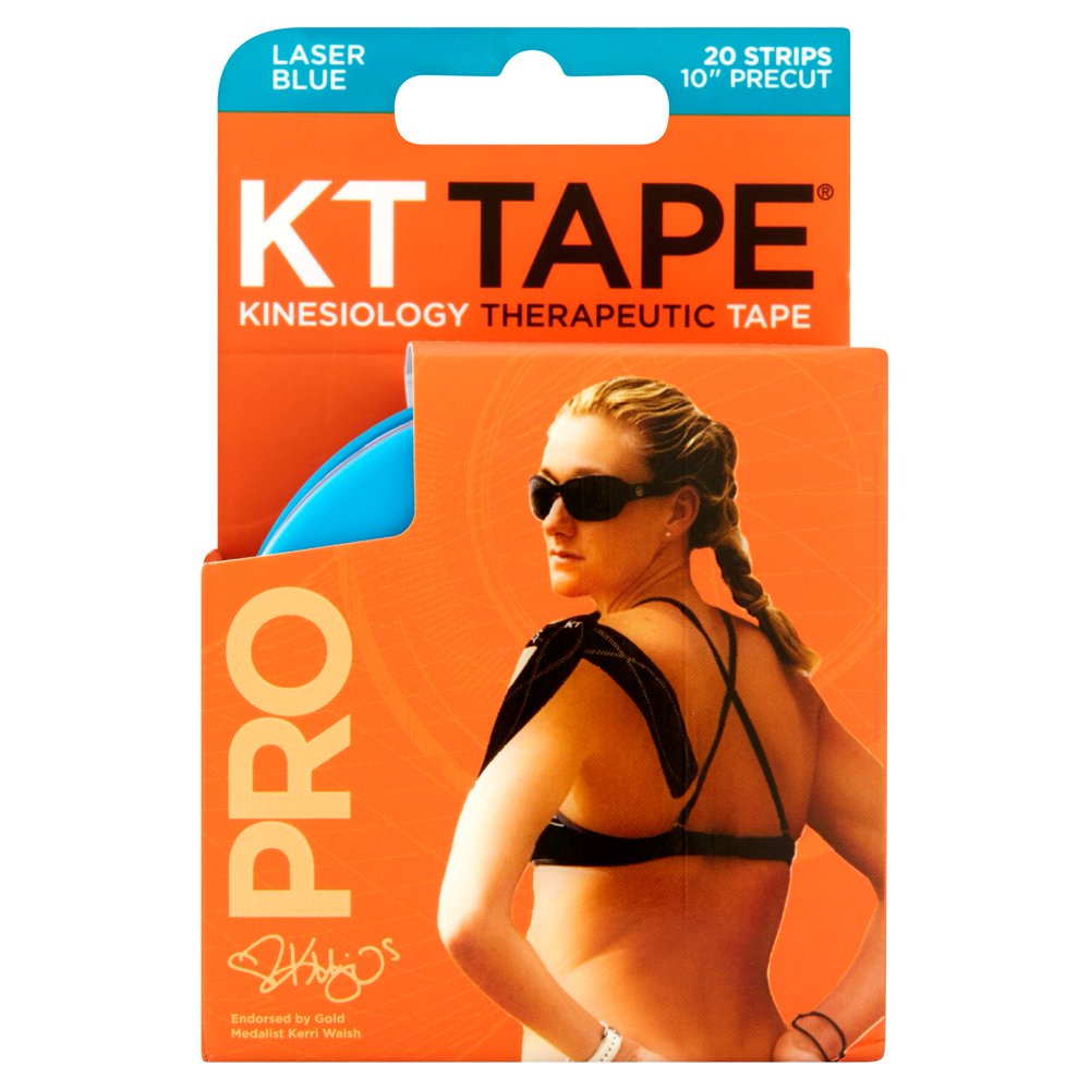 KT Tape Pro Laser Blue Kinesiology Therapeutic Tape, precut, 20 count