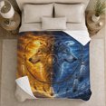 thumbnail image 5 of Two Wolves with Moon Circles and Dreamcatcher Feathers, Mystical Wildlife Motif for Wolf Lovers, Anniversary Gift, Soft Flannel Blanket for Cabin and Bedroom, Rustic Home Decor, 5 of 9