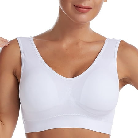 

CLZOUD Supportive Bras for Women White Women s Seamless MID Solid Color Sports Bra with Removable Bra Pad Xxl