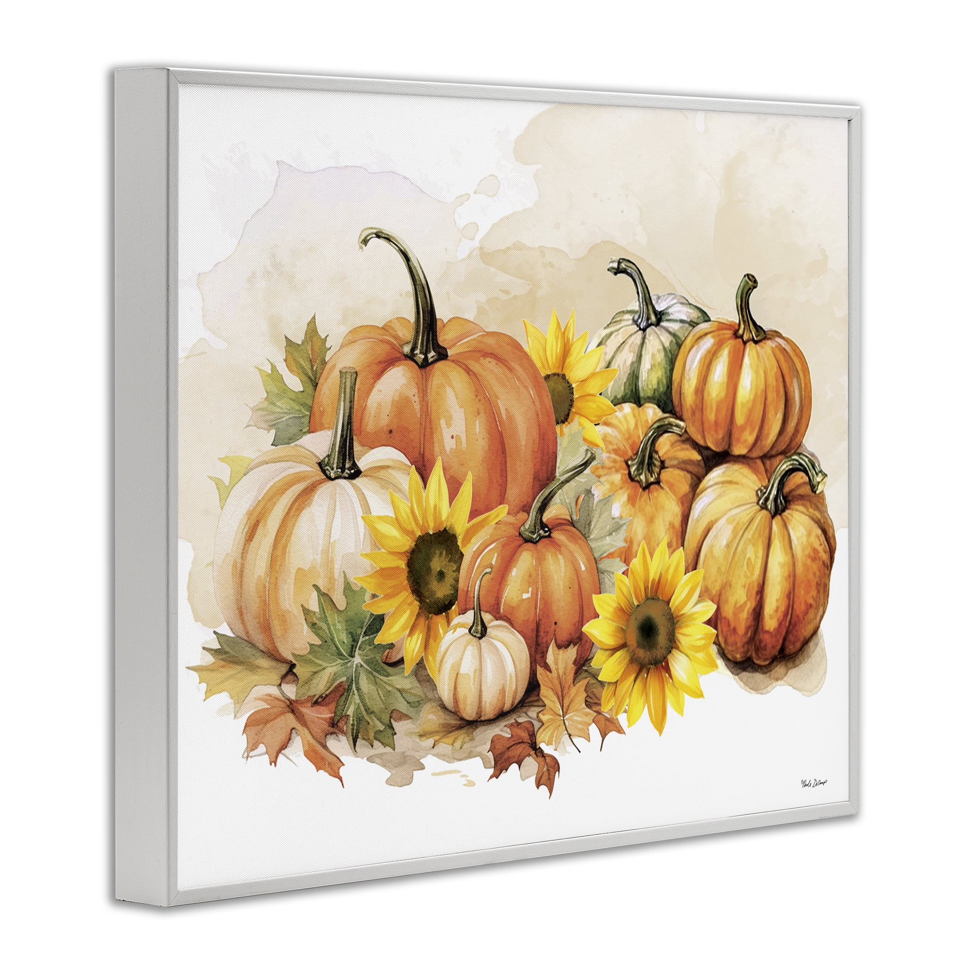 Stupell Industries Pumpkin & Sunflower Bundle Botanical & Floral Painting White Framed Art Prints Wall Art, 14 x 11