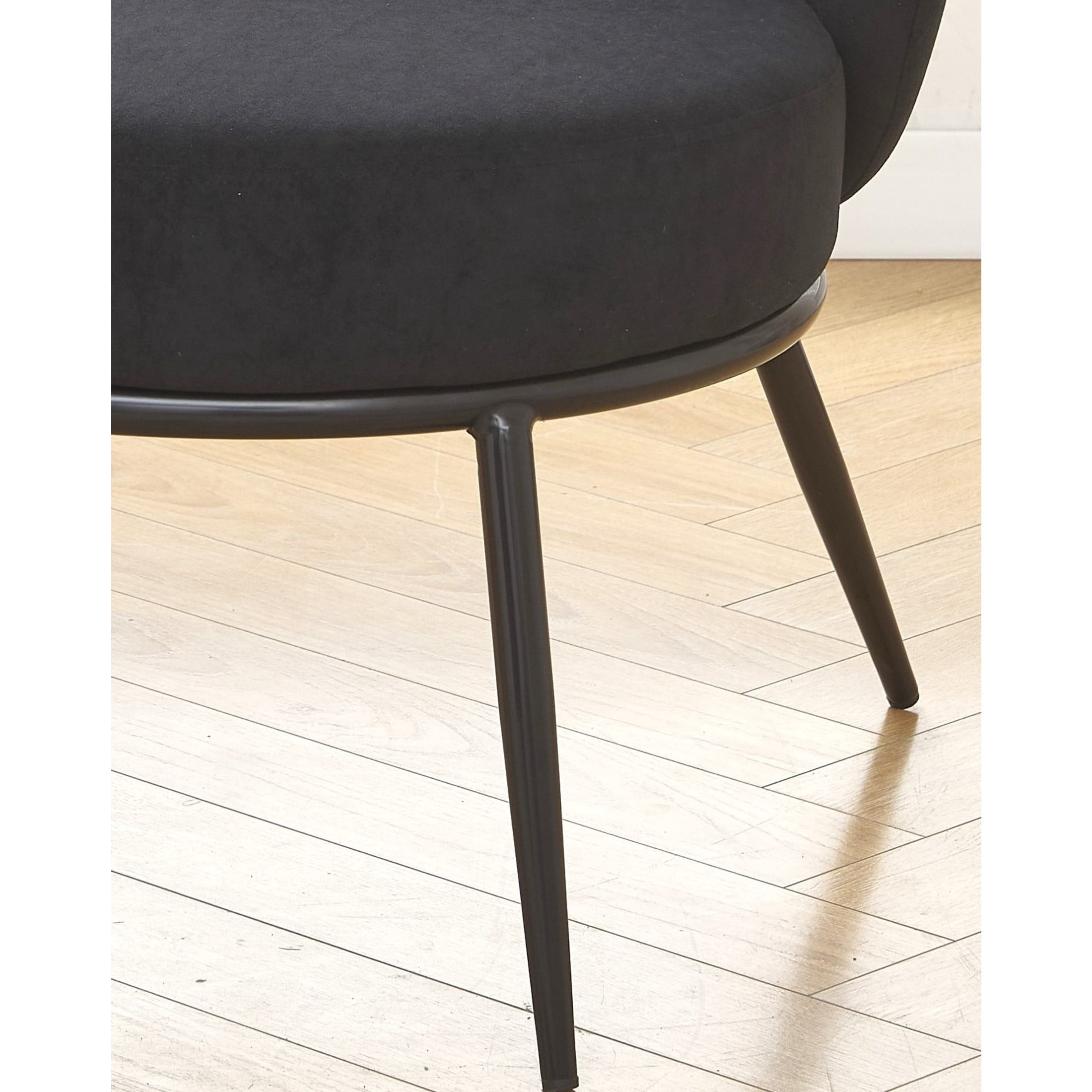 GDF Studio 27.36" Mid-Century Modern Round Accent Chair with Velvet Upholstery, Black Metal Legs, Black