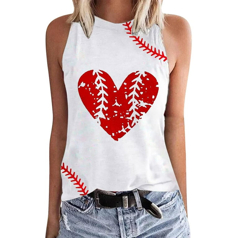 RKZDSR Baseball Print Tank Top for Heart Shape Round Neck Sleeveless Block Shirts Tunic Tee Tops Casual Shirt Red XL - Walmart.com