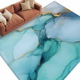 thumbnail image 2 of 5x7 Washable Area Rug, Marble Texture Non-Slip Large Rectangle Rug for Living Room Bedroom, Blue Green Gold Abstract Wave Modern Style Indoor Floor Mat for Home Decor, 2 of 9