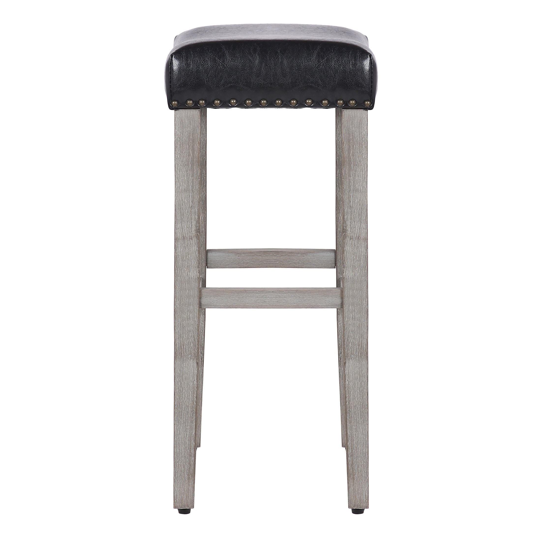 29" Inch Upholstered Backless Saddle Seat Counter Stool, Antique Gray/Leather