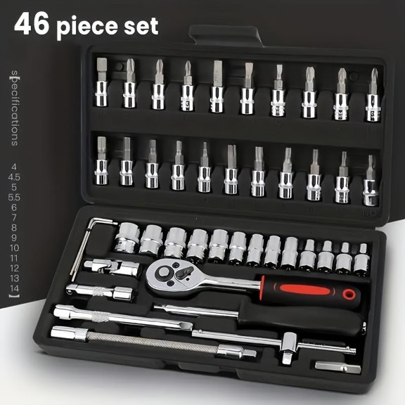 [46pcs Master Tool Set] 46pcs Professional Automotive Master Tool Set | Including Combination Tool Set, For Bicycle Repair Tools, Suitable For Home, Office And Professional Use, Without Battery
