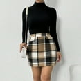 thumbnail image 4 of Perfectbot Women's High Waist Plaid A-Line Mini Skirt - Wool Blend Bodycon Elegant Fall Spring Casual Skirt, 4 of 8