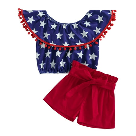 

Toddler Baby Crop Top+Shorts Lovely Tassel Vest Top Shorts Set (Blue 3T)