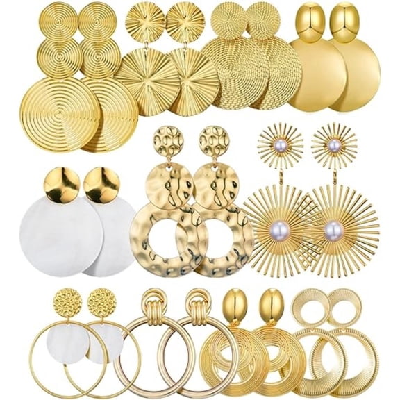 Big Gold Earrings for Women – 11 Pairs Statement Dangle Earrings Set, Versatile Round Disc Styles