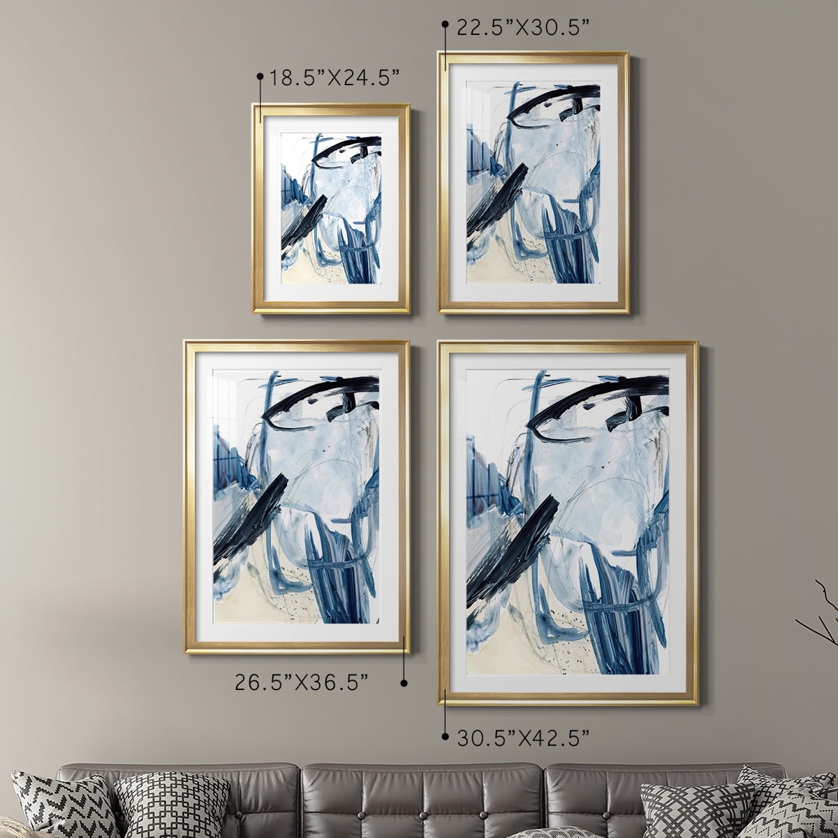 Wexford Home Indigo Swash I Premium Framed Print, 30.5" x 42.5" - Ready to Hang, Gold (Set of 2)