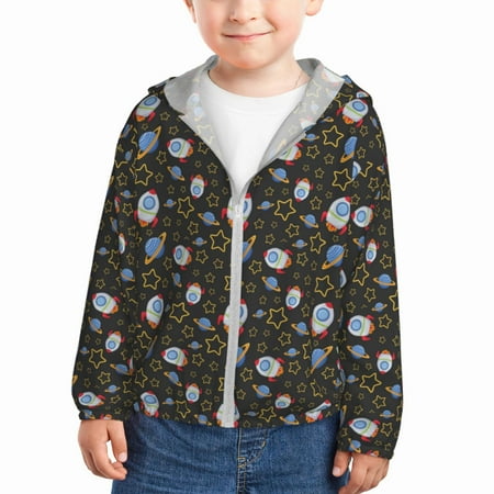 

Qekee Cosmic Print UPF 50+ Kids Sun-Protective Hooded Long Sleeve Rash Guard for Fishing Water Beach Sports -3 Years