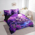 thumbnail image 2 of Manfei Wild Wolf Family 7 Pieces Full Size Bedding Sets,Purple Floral Full Size Bed in a Bag,Black Reversible, 2 of 7