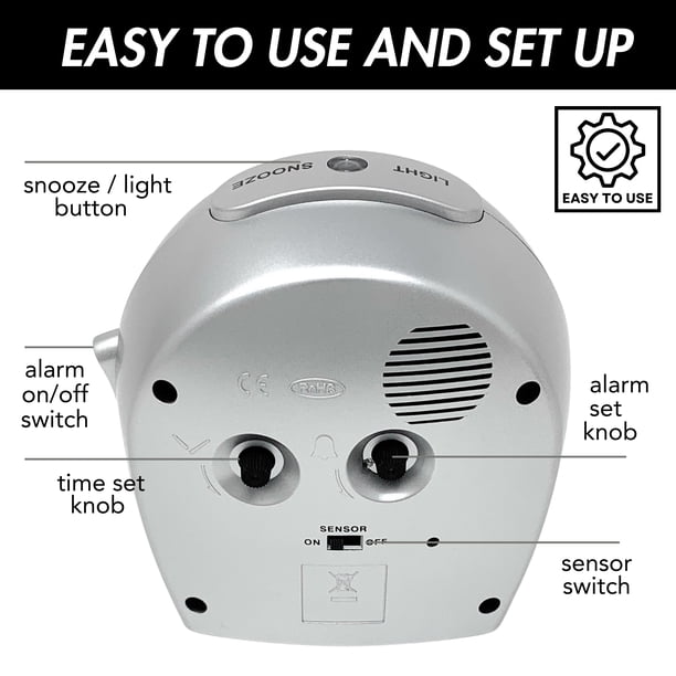 YsyYey Réveil Analogique Silencieux – Vintage Compact Avec Veilleuse, Snooze Et Alarme – Pas De Tic-Tac – Piles AA