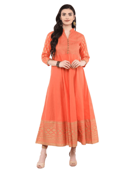 Women Coral Pink Ajrakh Hand Block Cotton Printed Straight Kurta -Bhor