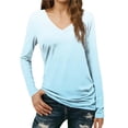 thumbnail image 2 of ClodeEU Womens Lightweight V Neck Long Sleeve T-Shirt ,Soft Casual Slim Fit Tops A-Blue,Womens Plus M, 2 of 7