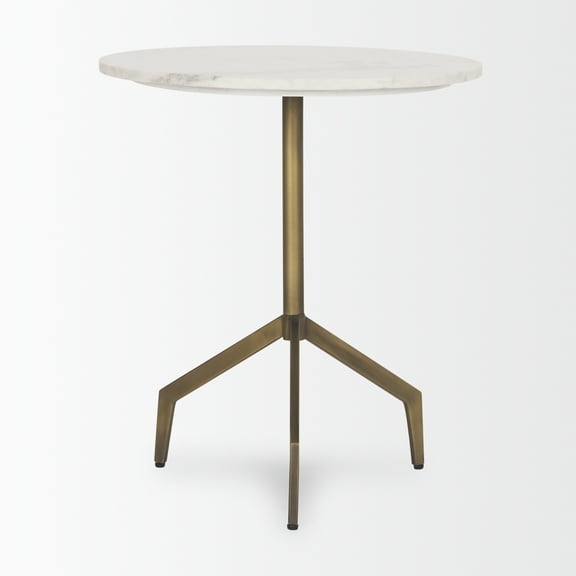 Mercana Serre Marble Top 3 Prong Gold Metal Base End Table