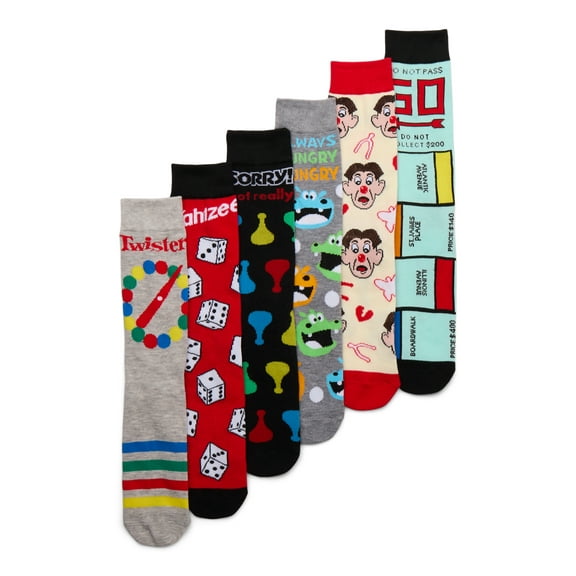Hasbro Men's Classic Games Crew Socks, 6 Pack, Shoe Sizes 8-12