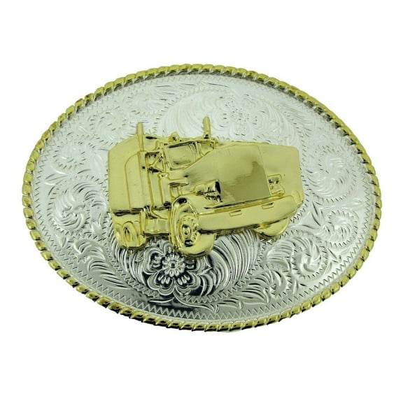 Truck Big Rig Truckers Belt Buckle Western Rodeo Style Two-Tone New Big