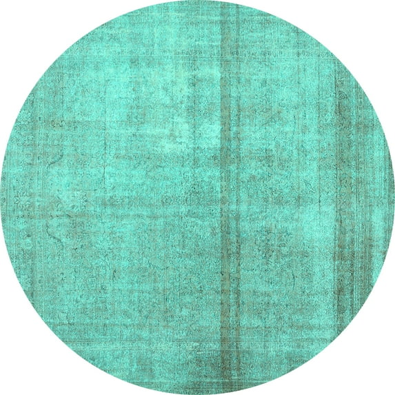Ahgly Company Machine Washable Indoor Round Abstract Turquoise Blue Contemporary Area Rugs, 5' Round