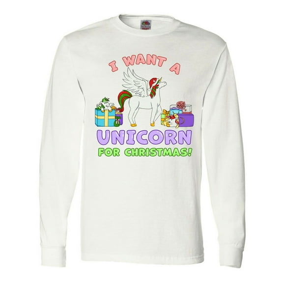 Inktastic I Want a Unicorn for Christmas with Presents Long Sleeve T-Shirt