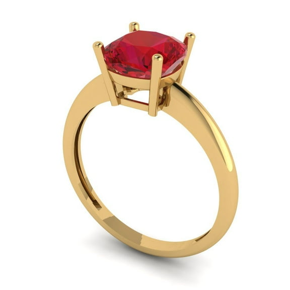 2 ct Cushion Cut Simulated Pink Tourmaline Solitaire Engagement Ring for Women in 18K Yellow Gold