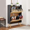 thumbnail image 1 of Hidden Shoe Storage Cabinet with 2 Flip Rattan Drawers & Anti Tip Design – Slim Shoe Organizer for Entryway, Foyer, Hallway, Holds 12 15 Pairs, MDF Frame, 1 of 7