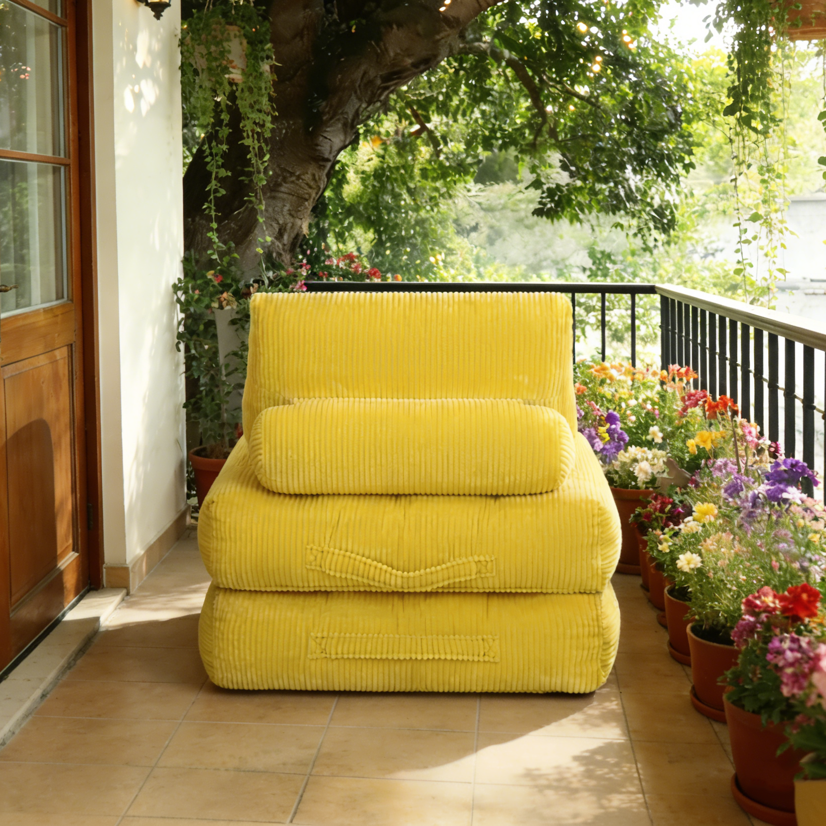 PAPROOS Bean Bag Chair for Adults, Corduroy Bean Bag Lounger, Convertible Floor Sofa Bed, Comfy Lounge Chair with Back Support for Bedroom, Dorm, Game Room and Living Room, Yellow