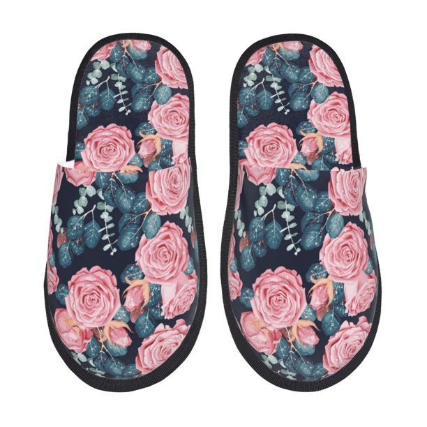 Fotbe Rose Flowers Pantuflas Peludas para Mujer con Estampado, Zapatillas de Peluche, Zapatos de Invierno para Casa, Uso Interior y Exterior-Large