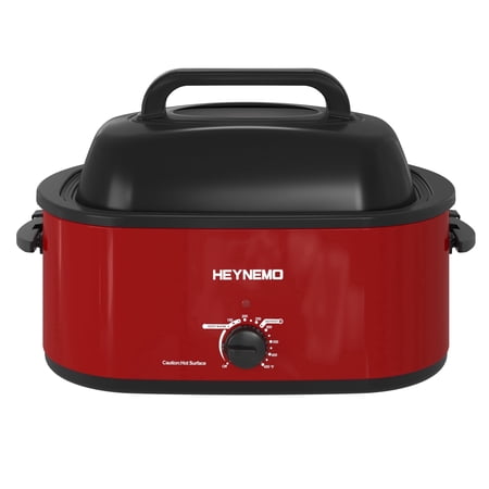 Superjoe 24 QT Electric Stainless Steel Turkey Roaster Oven, Self-Basting Lid Removable Insert Pot, Red