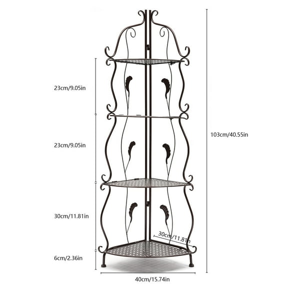 4-Tier Metal Corner Shelf Stand Storage Shelves Display Organizer Black Rack New