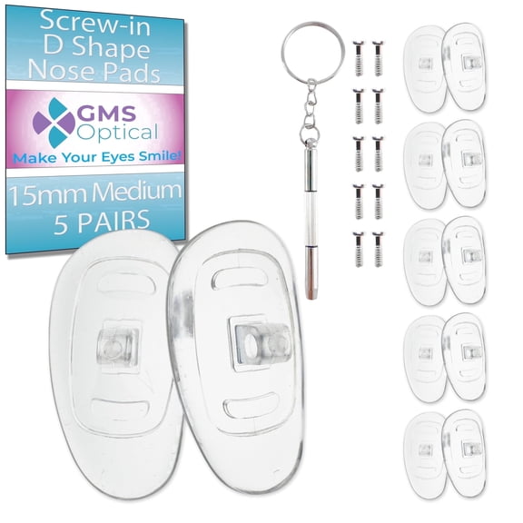 Screw-in Nose Pads 15mm D-Shape, 5 Pairs, Silicone Nose Pads for Glasses