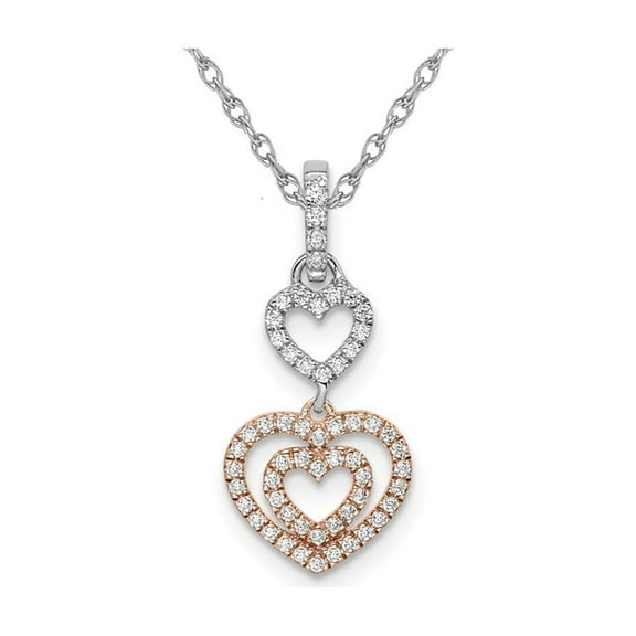 1/6 Carat (Ctw) Diamond Hearts Pendant Necklace in 14K Rose & White Gold with Chain for Women