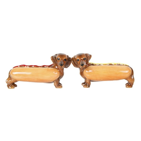 Adorable Hot Dog Buns Doxies Ketchup Mustard Salt and Pepper Shaker Set Cute Dachshund Wiener Dog Tabletop Decoration SP Set