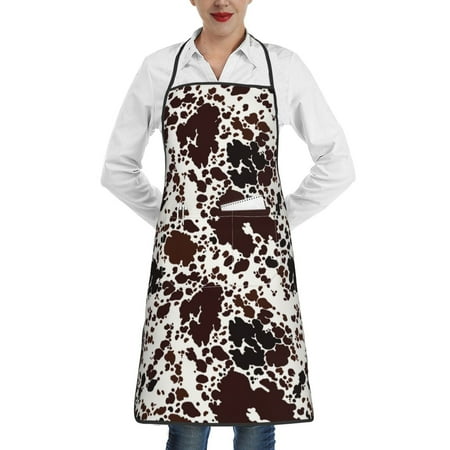 

Pofeuu Cow Skin Print Aprons with Pockets Cute Aprons for Kitchen Cooking Server Barber Chef Apron