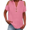 thumbnail image 1 of Loose Off The Shoulder Tops For Women Color Sólido Cuello en V Linen Feel Camiseta de Manga Corta, Tops de Lino para Mujeres Loose Fit Verano, 1 of 8