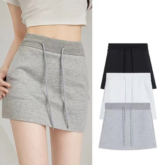 VBVC Women's Drawstring Mini Sweat Skirt,Ladies Slim Stretchy Short Skirt,Summer High Waisted Everyday Skirt For Women,Gray,S-XL