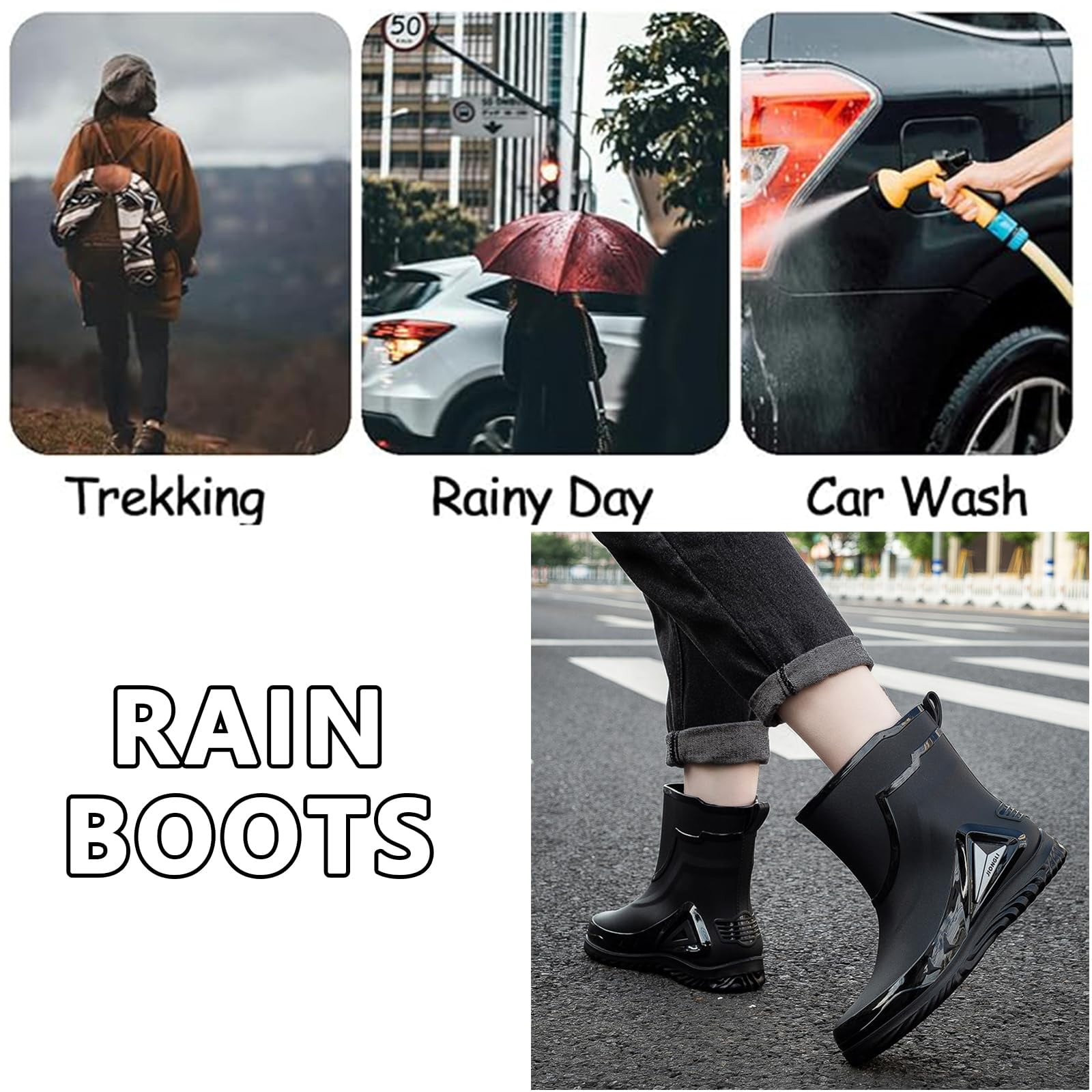 AUXDIQ Men Rain Boots Outdoor Garden Boots Waterproof Ankle Rain Shoes