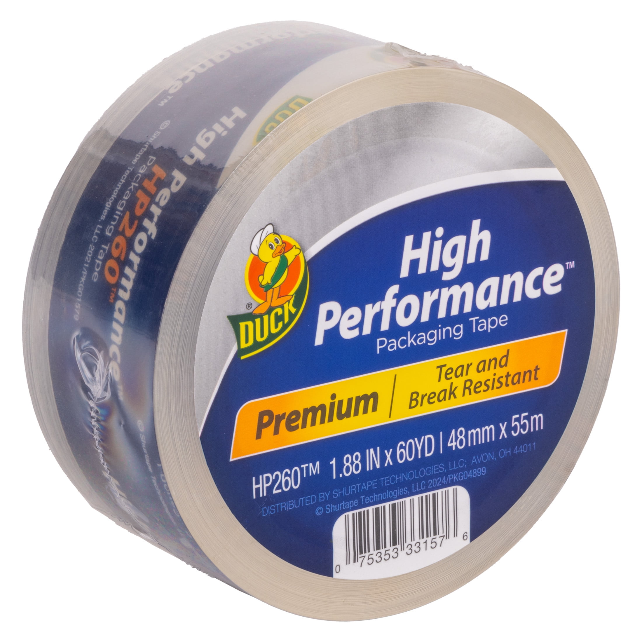 Duck High Performance Packing Tape, 1.88 in x 60 Yard, Clear, 1 Refill Roll