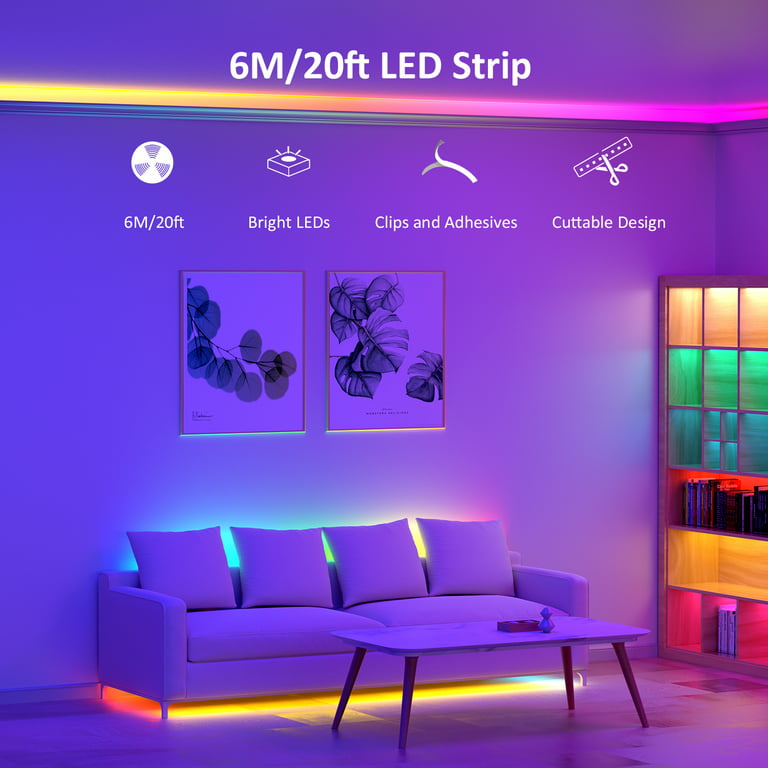 Novostella 20ft RGB LED Strip Lights Kit - APP Remote Controlled Color  Changing, Music Sync, for Home Lighting Kitchen Bar Bedroom, Gaming Room 