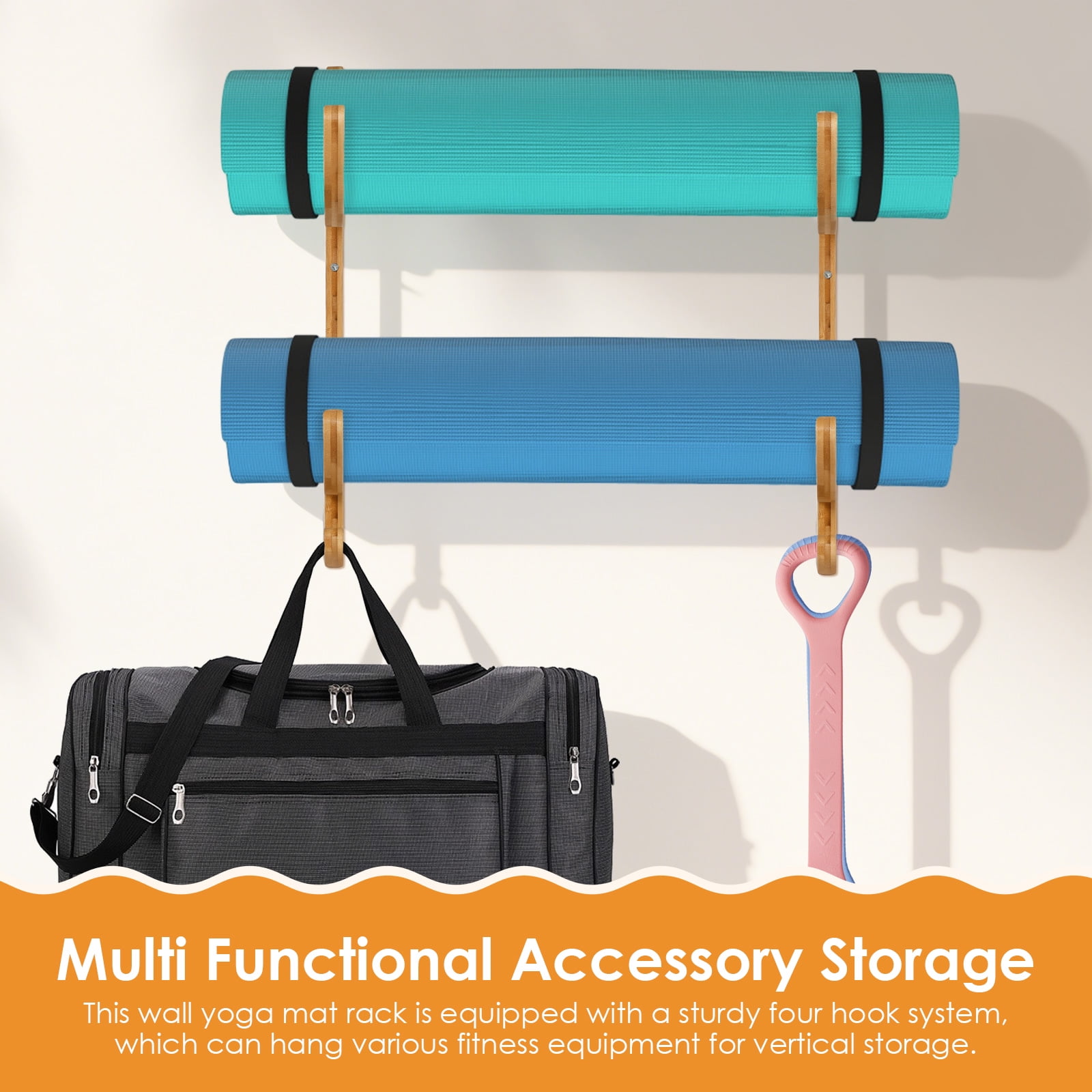 Hvxrjkn 2 Pcs Yoga Mat Holder Wall Mount Yoga Mat Storage Rack Home Gym Equipment Storage Organizer Workout Equipment Organizer