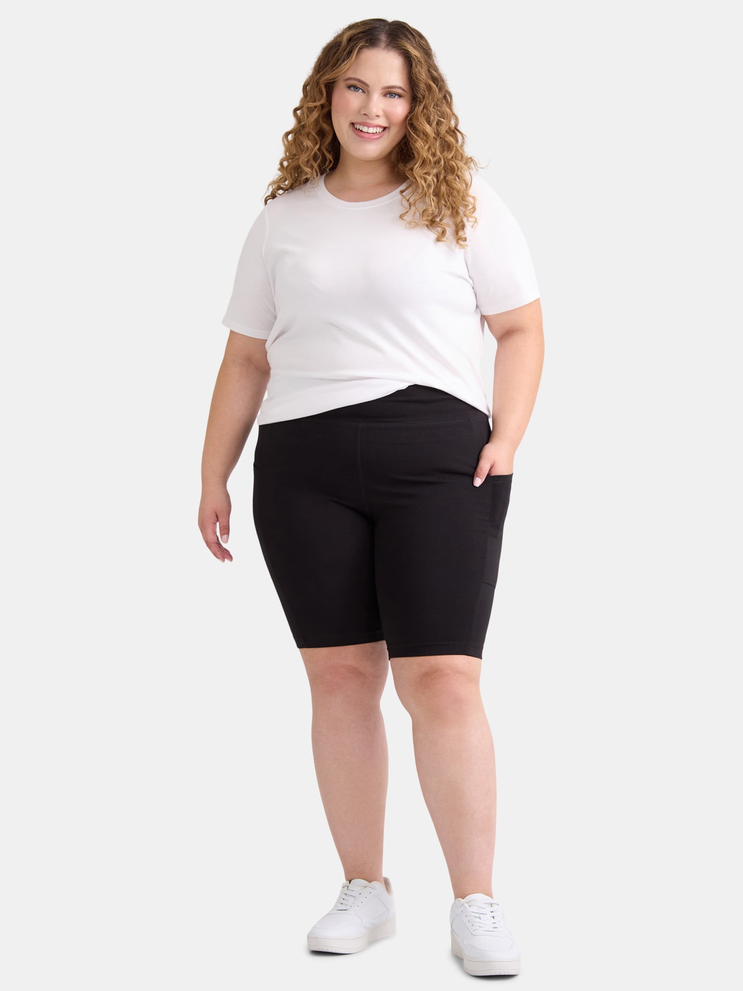 Terra & Sky Women’s Plus High Rise Biker Shorts with Pockets, 9” Inseam, Sizes 0X-4X